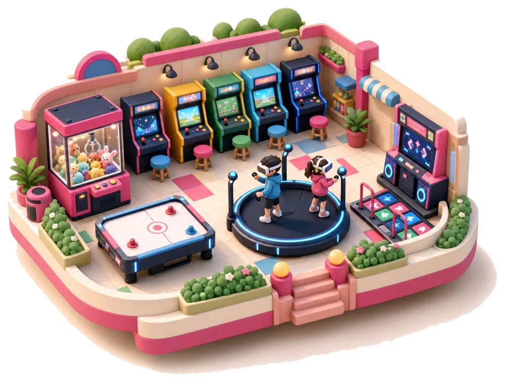 Clay model of the arcade and VR floor